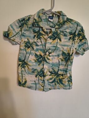 Palm Print Button-Down Beach Shirt